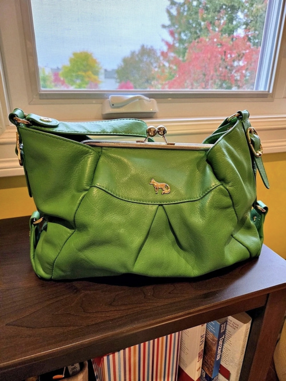 Emma Fox Kelly Green Leather Shoulder Bag